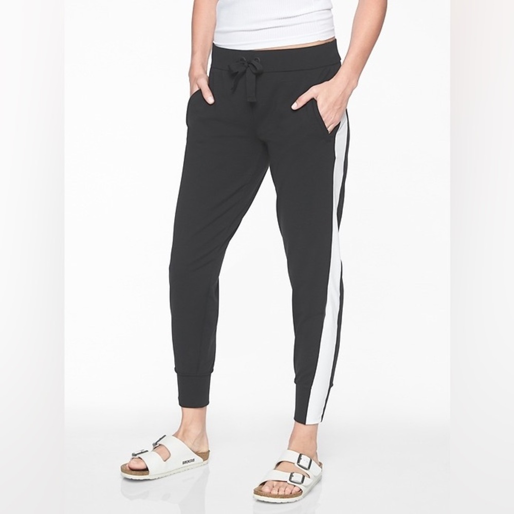 Athleta Metro Track Joggers Black w/ white stripe